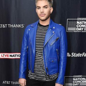 Adam Lambert Blue Leather Jacket