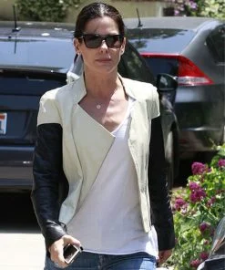 Sandra Bullock White Black Leather Jacket
