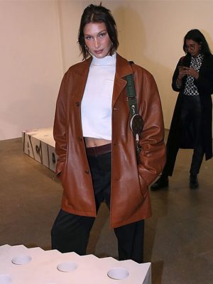 Bella Hadid Classic Brown Leather Jacket