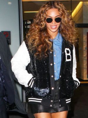 Beyoncé Black Sequined Varsity Jacket