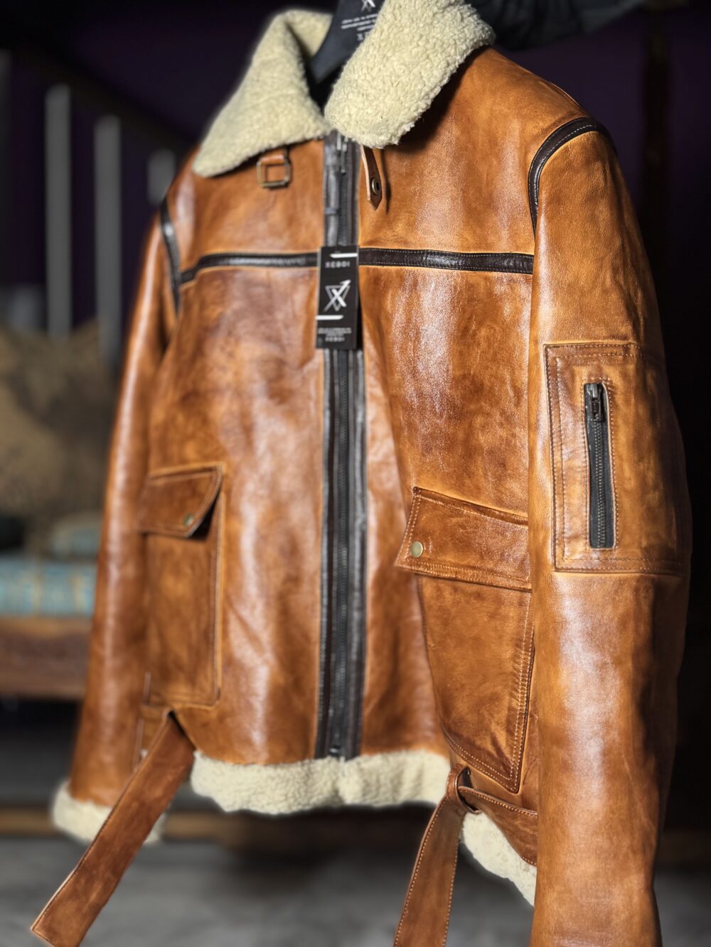 Brown Shearling Leather Jacket | Premium Handmade Winter Coat