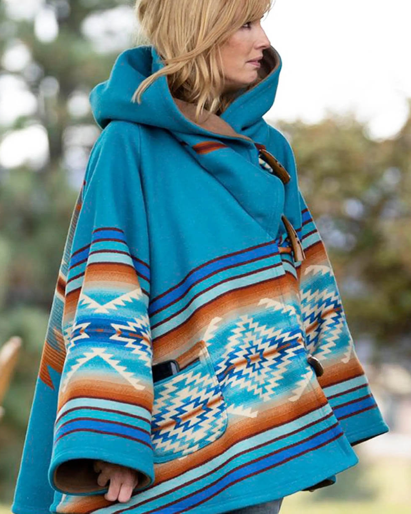 Yellowstone Beth Dutton Blue Hooded Wool Coat | Women's Western Hooded Coat