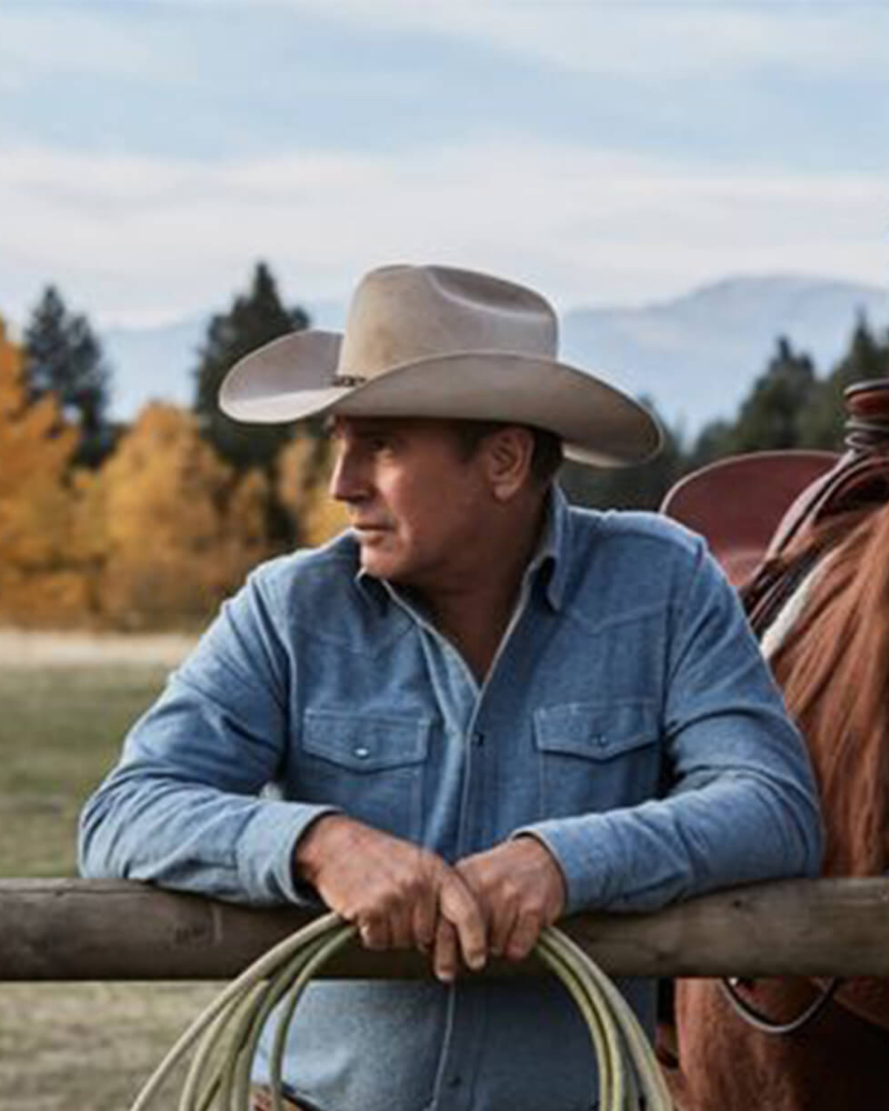 Yellowstone John Dutton Blue Denim Shirt Jacket | Kevin Costner Inspired Western Jacket