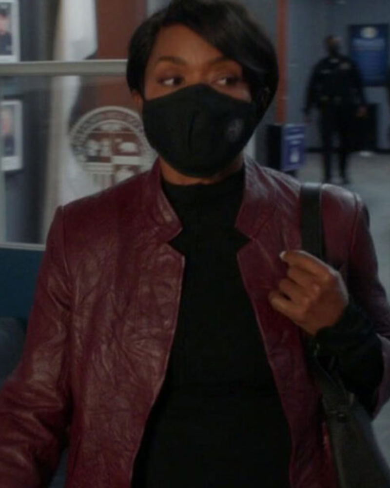 9-1-1 Angela Bassett Maroon Leather Jacket | Athena Grant Leather Jacket