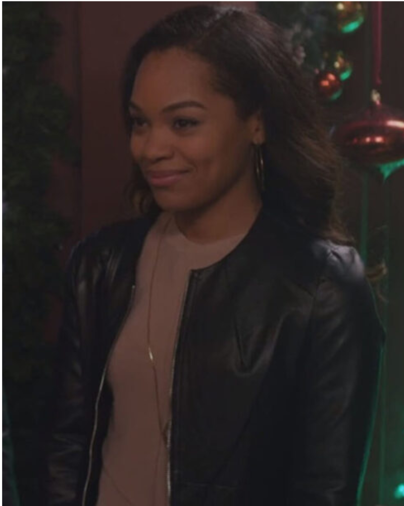 A Christmas Prince Melissa Black Leather Jacket | Tahirah Sharif Inspired Women's Jacket