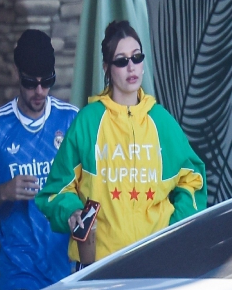 Hailey Bieber Marty Supreme Yellow & Green Jacket