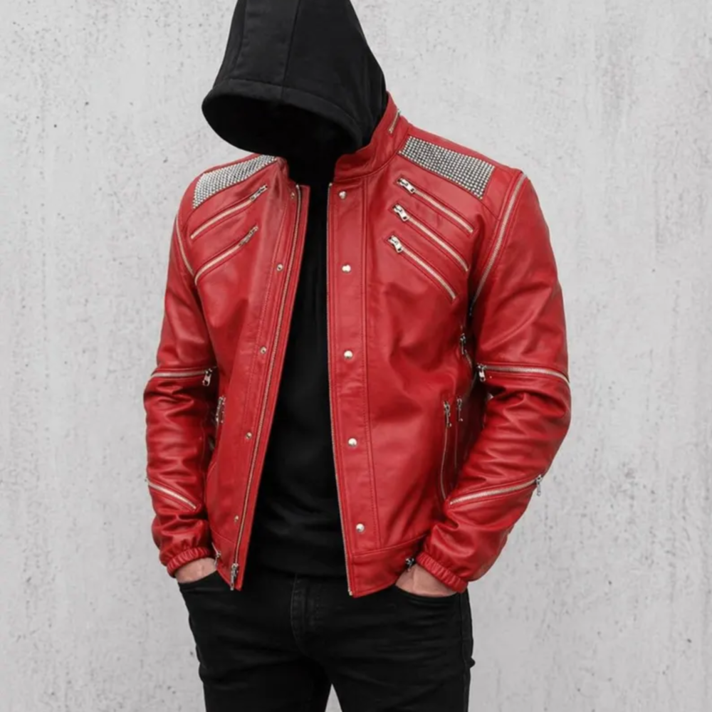 Michael Jackson Beat It Red Leather Jacket | 80s Retro Biker |