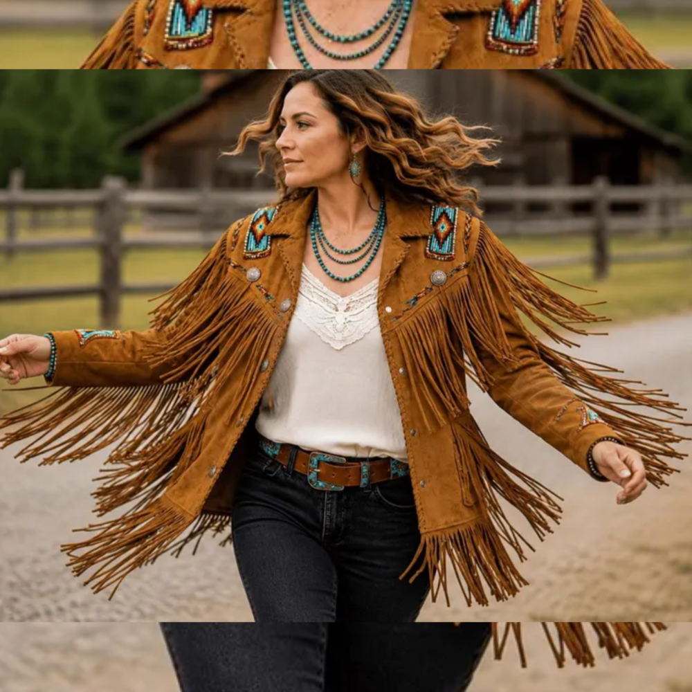 Tan Brown Suede Western Fringe Jacket